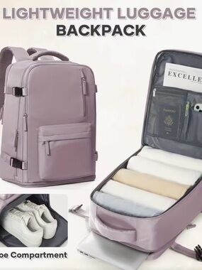 Lightweight Travel Luggage Backpack Shoe Compartment Laptop Sleeve Lotus Pink